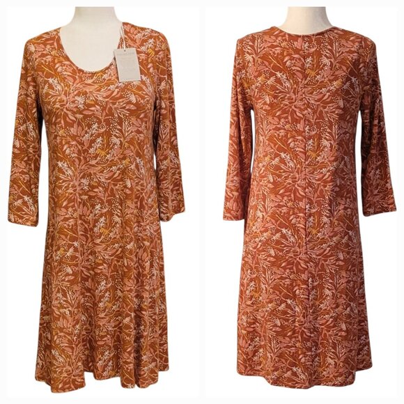 Garnet Hill Trapeze Dress Seamed Jersey Knit Tencel Lyocel in Terracotta NEW - Picture 2 of 13